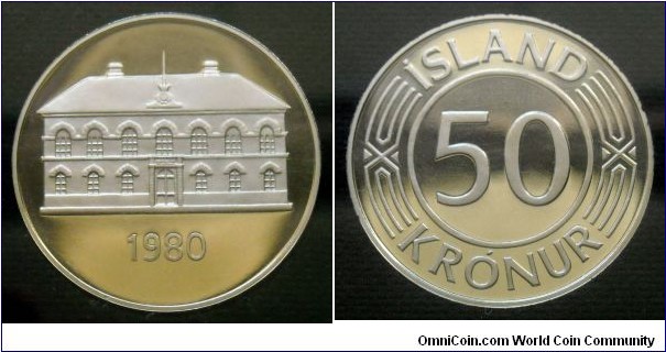 Iceland 50 krónur.
1980, Proof. Royal Mint, London. Mintage: 15.000 pieces.