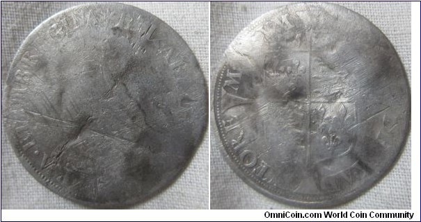 rare milled sixpence, dented, date damaged so unknown date