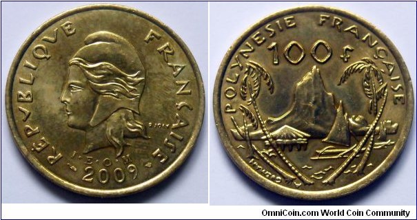 French Polynesia 100 francs (I.E.O.M.) 2009, Aluminum-bronze. Weight; 10g. Diameter; 30mm.
Mintage: 900.000 pieces.