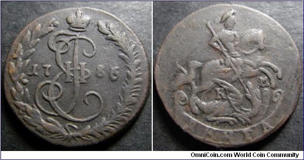 Russia 1786 denga, mintmark KM. Weight: 6.38g
