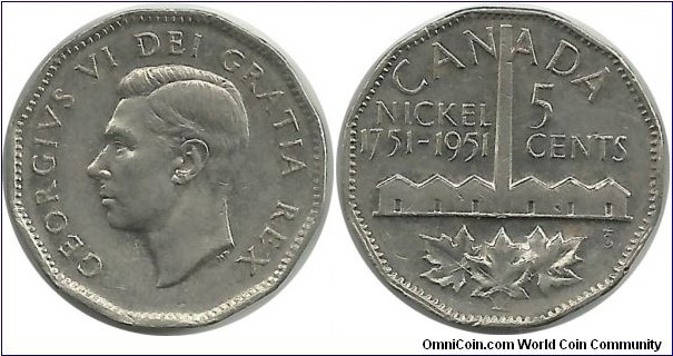 Canada 5 Cents 1951-Nickel