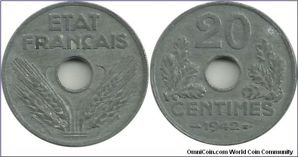 France 20 Centimes 1942