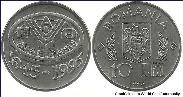 Romania 10 Lei 1995 - 50th Year of FAO(N) - Numismatists issue