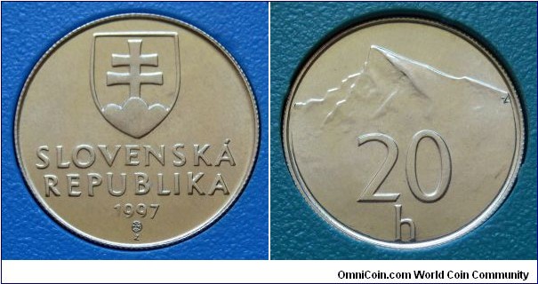 Slovakia 20 halierov from 1997 mintset.
