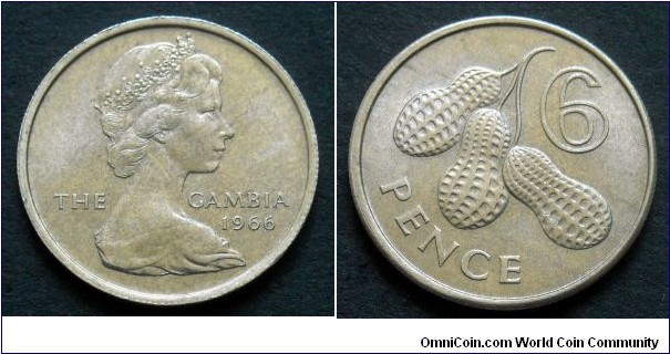 The Gambia 6 pence.
1966