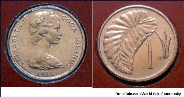 Cook Islands 1 cent.
1974, Bronze. Weight; 2,07g. Diameter; 17,53mm.
Mintage: 300.000 pieces.