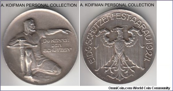 Richter 44a, Martin 38, Krause 21, 1924 Switzerland Aarau (Aargau) shooting medal; silver, plain edge, 27 mm; matte uncirculated, mintage 10,560.