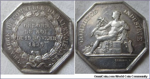 Chambre de commerce de Valenciennes, medal, Ordenn. du Roi 1836 Domard F