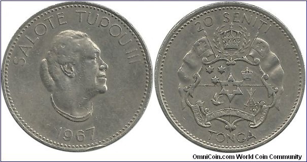 Tonga 20 Seniti 1967 (Queen Salote 1918-1965)