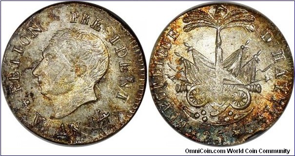 Haiti, 25 Centimes, AN14 (1817), KM# 15.2. ANACS MS63.
