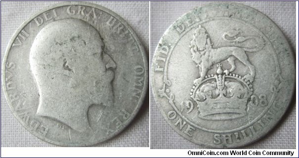 scarce 1908 shilling only 3,807,000 minted