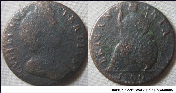 1700 farthing, clear details.