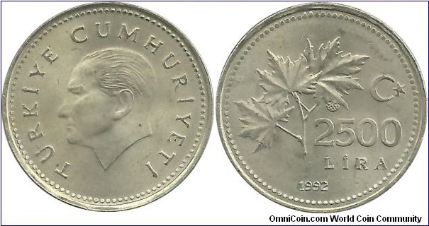 Türkiye 2500 Lira 1992
