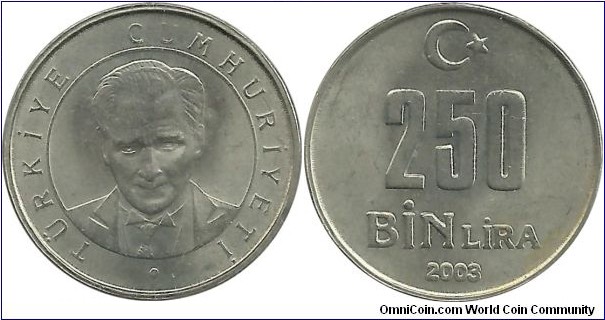 Türkiye 250Bin Lira 2003 (Bin=Thousand)
