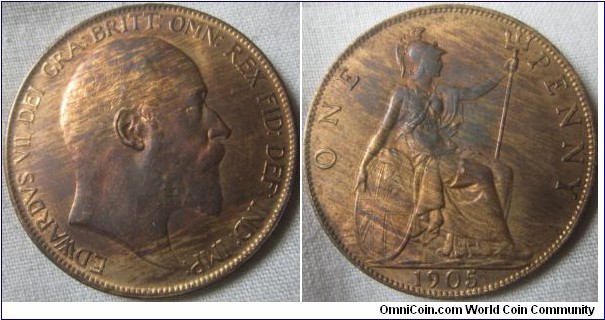 1905 penny, EF grade