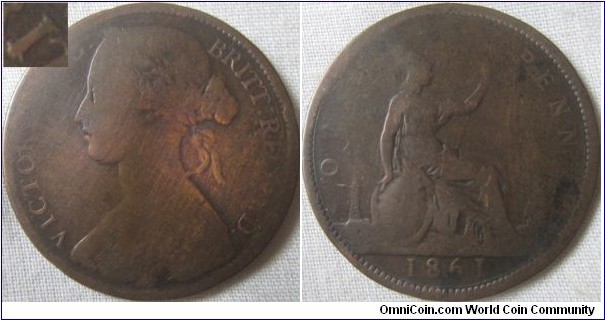 1861 penny 6+G, I in BRITT over Lower I, unlisted?