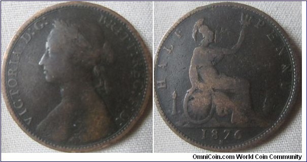 1876 H halfpenny 13+K* rated R11