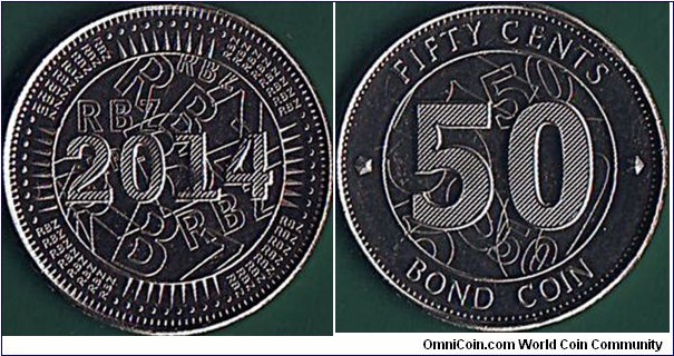 Zimbabwe 2014 50 Cents.

Bond Coin.

Released in early 2015.