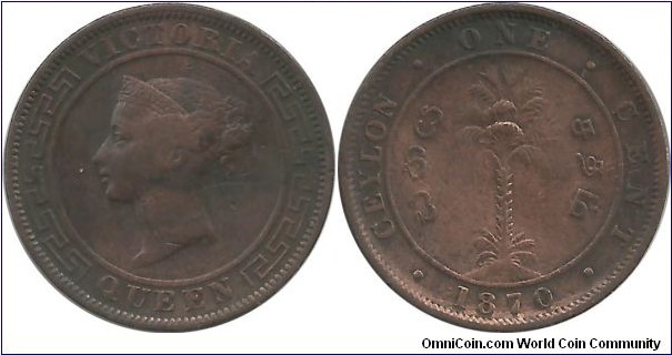 Ceylon-British 1 Cent 1870