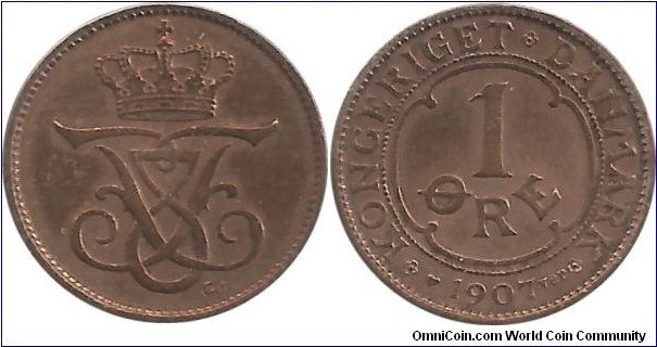 Denmark 1 Øre 1907-Frederik VIII