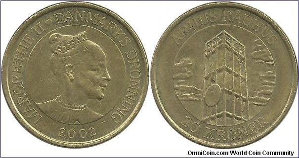 Denmark 20 Kroner 2002 - Aarhus Rådhustårn (Aarhus City Hall Tower)