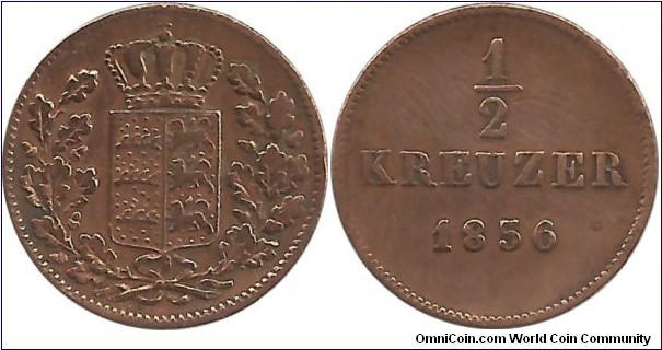 DeutschesReich-Wüerttemberg ½ Kreuzer 1856