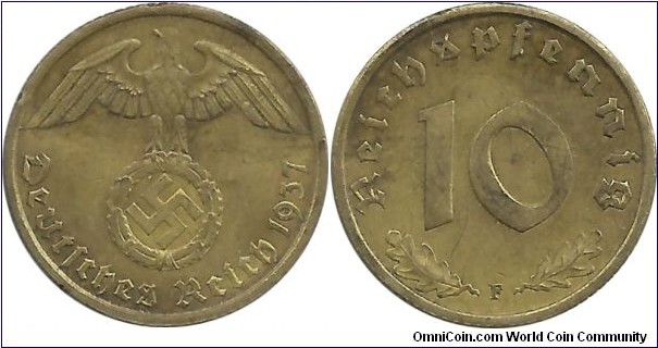 Germany-Nazi 10 Reichspfennig 1937F