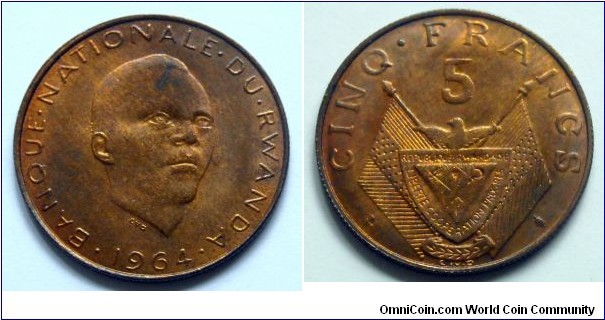 Rwanda 5 francs.
1964
