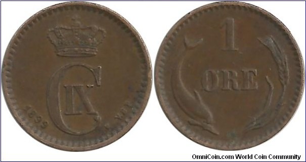 Denmark 1 Øre 1899-Christian IX