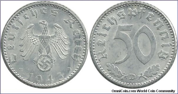 Germany-Nazi 50 Reichspfennig 1943D