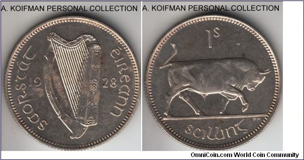 KM-6, 1928 Ireland half penny; proof, silver, reeded edge; lightly toned specimen, but with nice luster, mintage 6,001.