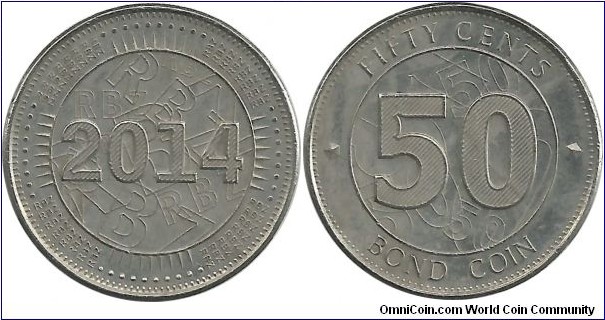 Zimbabwe 50 Cents Bond Coin 2014