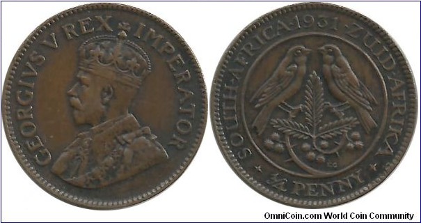 SouthAfrica-British ¼ Penny 1931