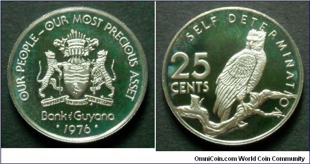 Guyana 25 cents.
1976, Proof from Franklin Mint.