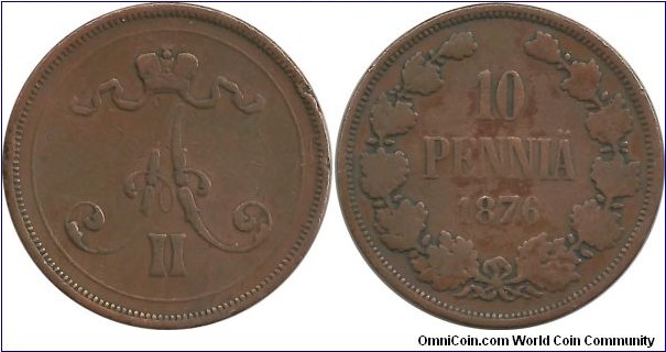Finland-Grand Duchy 10 Penniä 1876