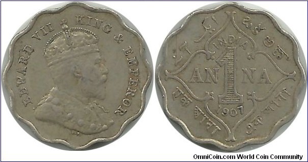 India-British 1 Anna 1907
