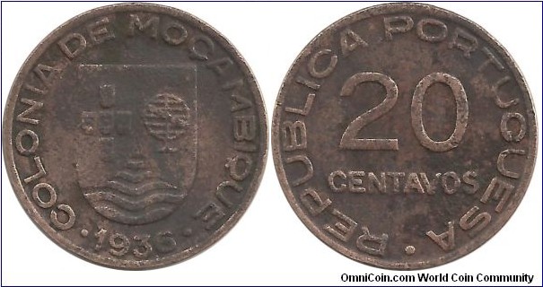 Mocambique-Colonia 20 Centavos 1936 (I clean this coin)