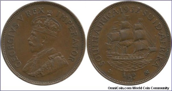 SouthAfrica-British ½ Penny 1932