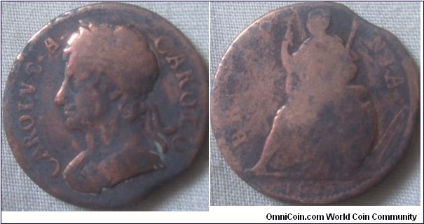 1675 farthing, fair grade with clipped planchet