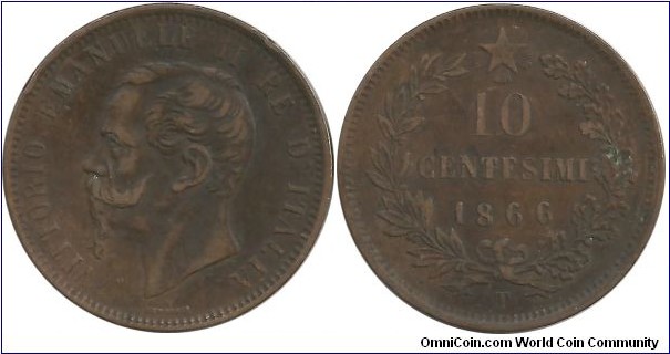 Italy-Kingdom 10 Centesimi 1866T (T = Torino-Italy  1866-1867)