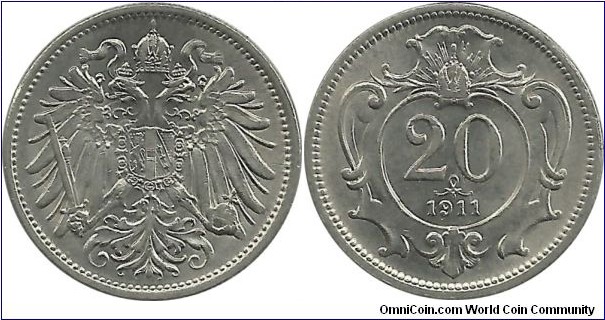 Aust-HunEmp 20 Heller 1911-Austria