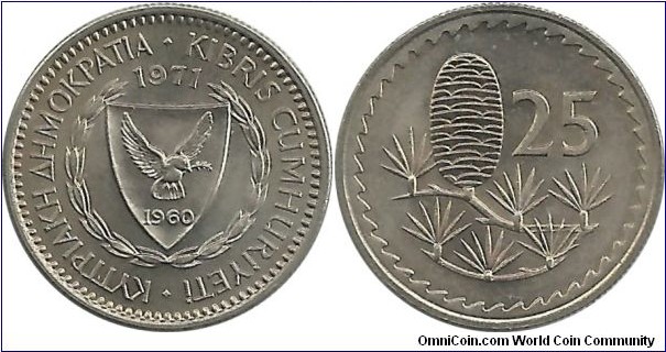 Cyprus-Republic 25 Mils 1971