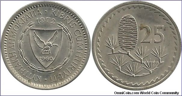 Cyprus-Republic 25 Mils 1972