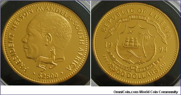 Mandela 1994 Very Limited Edition, Statesmen of the world Mandela 5 OZ gold coin $2500, Pobjoy Mint were commissioned by the Liberian government to mint max of 250, First time to mention PRESIDENT on a coin