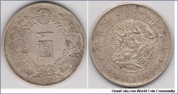 Japan 1884 One YEN Meiji Yr.17 Silver weight 26.96g and about 38mm