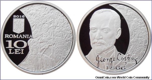 10 Lei - 150 years since the birth of George Coșbuc - 31.1 g 0.999 silver Proof - mintage 200 pcs only !