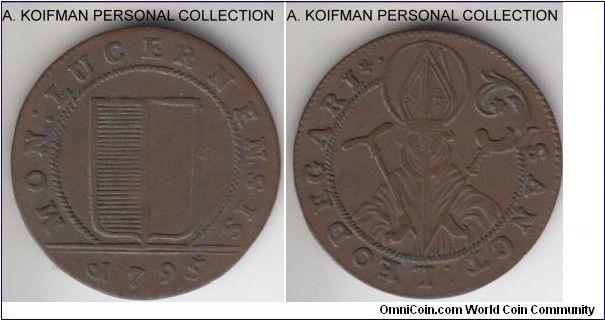 KM-85, 1795 Switzerland canton Luzern schilling; billon; dark toned, look to be a good very fine or so although I am not well familiar with this type of coins, two year type.