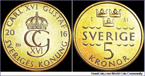 Sweden - 5 Kronor - 2016 - Weight 6,1 gr - 