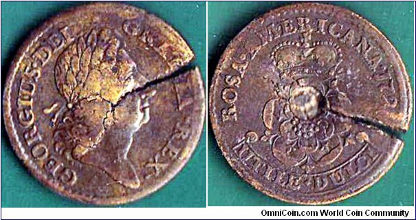 British America 1723 1 Penny.

Cracked planchet.

Rosa Americana.