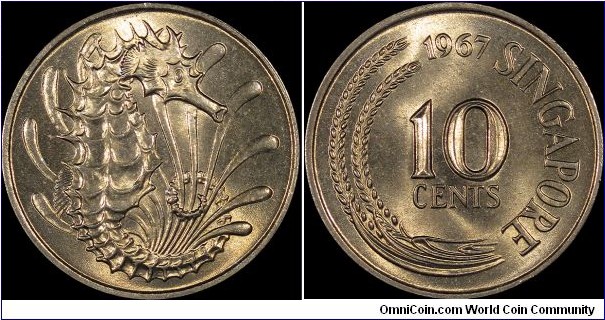 Singapore 1967 10 Cents, KM#3.